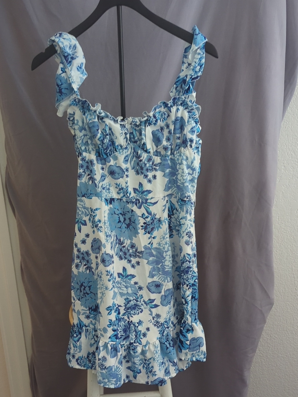 SHEIN Blue and White Floral Dress Top